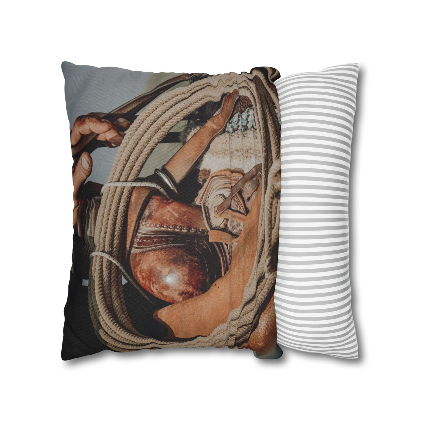Rustic Western Style Pillowcase with Rope & Saddle Design