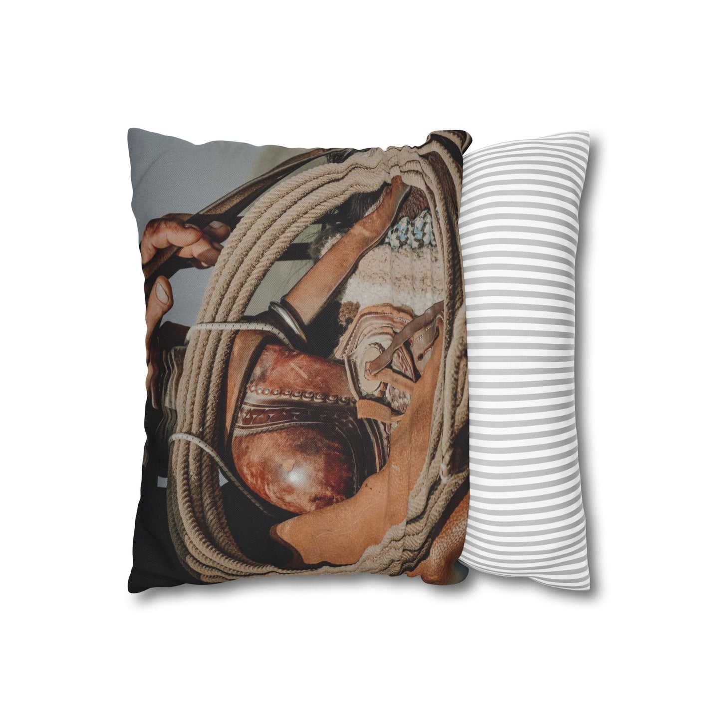 Rustic Western Style Pillowcase with Rope & Saddle Design