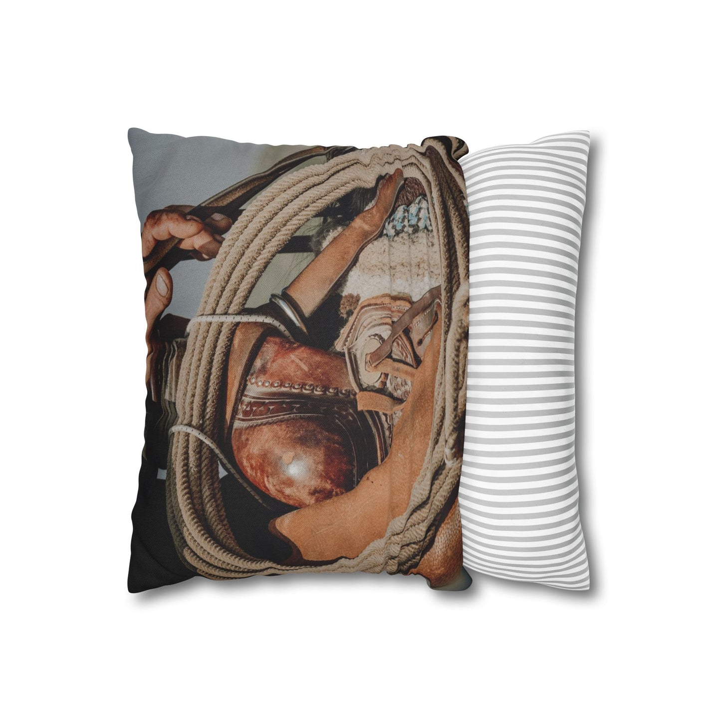 Rustic Western Style Pillowcase with Rope & Saddle Design