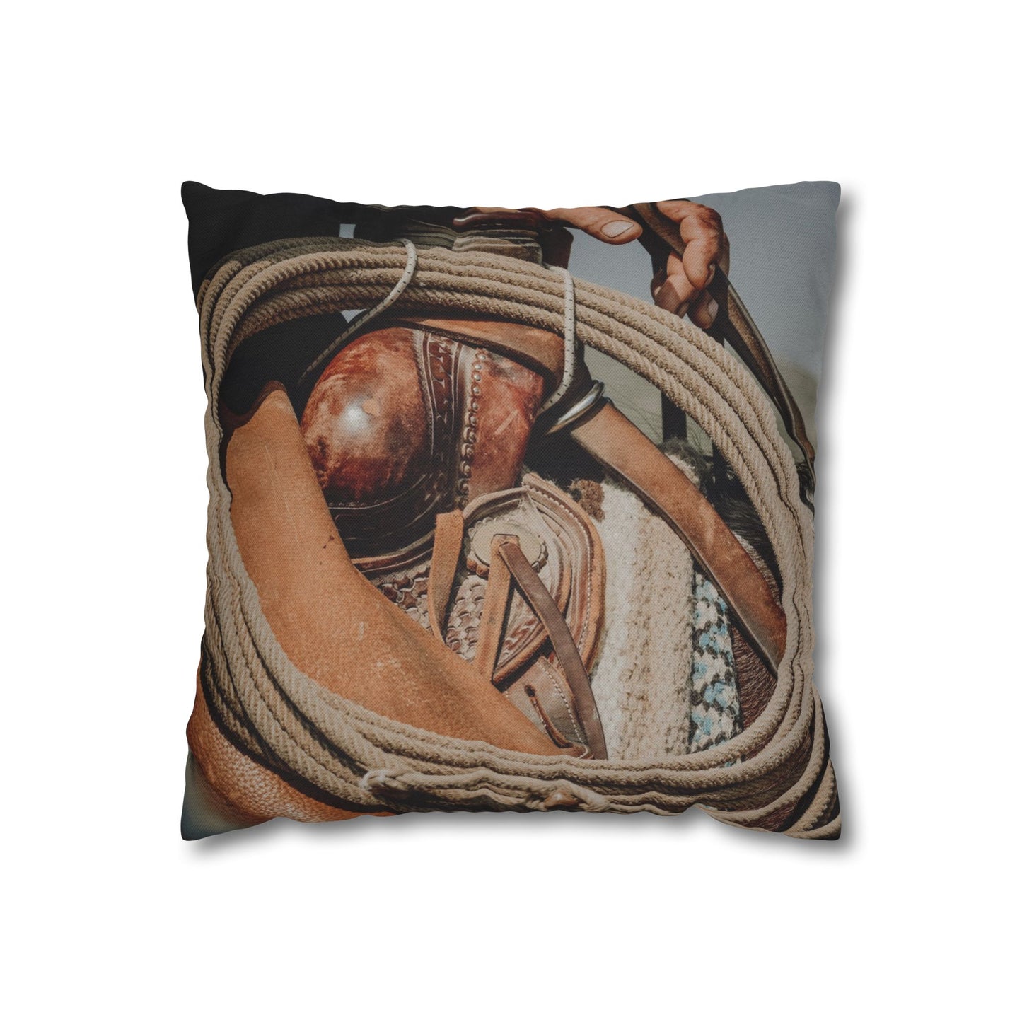 Rustic Western Style Pillowcase with Rope & Saddle Design