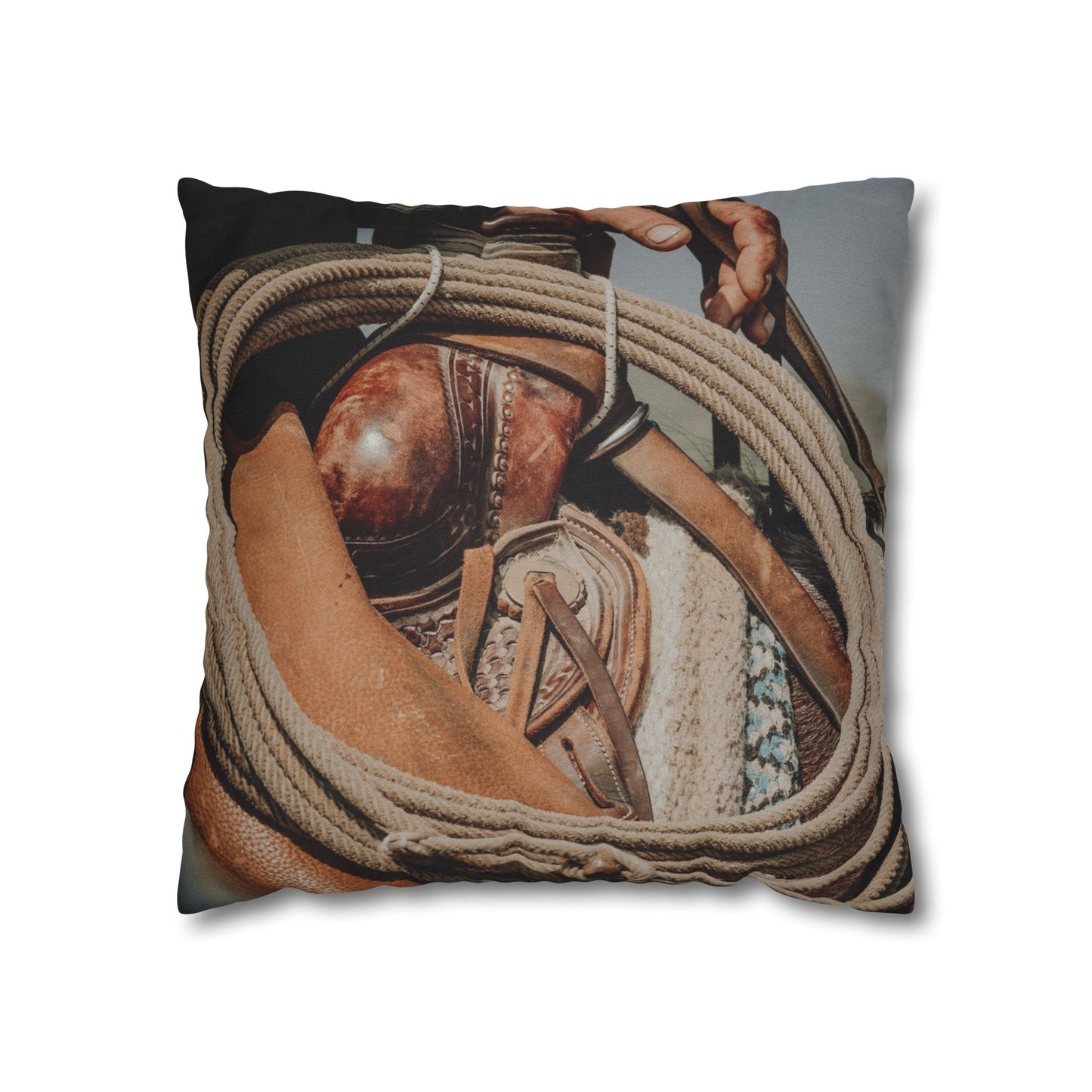 Rustic Western Style Pillowcase with Rope & Saddle Design