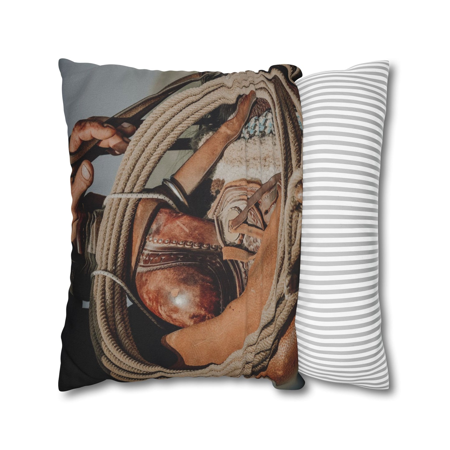 Rustic Western Style Pillowcase with Rope & Saddle Design