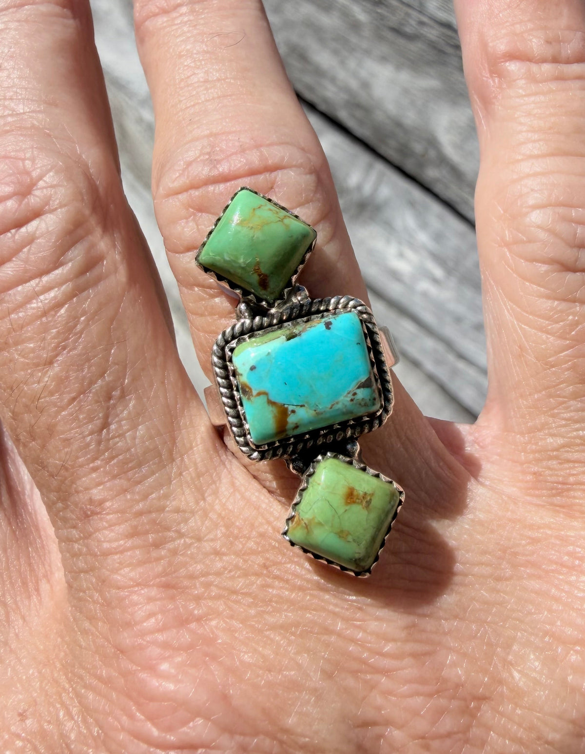 Number 8 and Sonoran Turquoise Sterling Silver Adjustable Band Ring