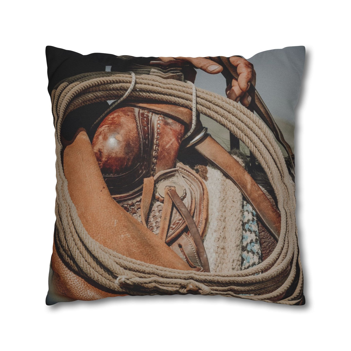 Rustic Western Style Pillowcase with Rope & Saddle Design