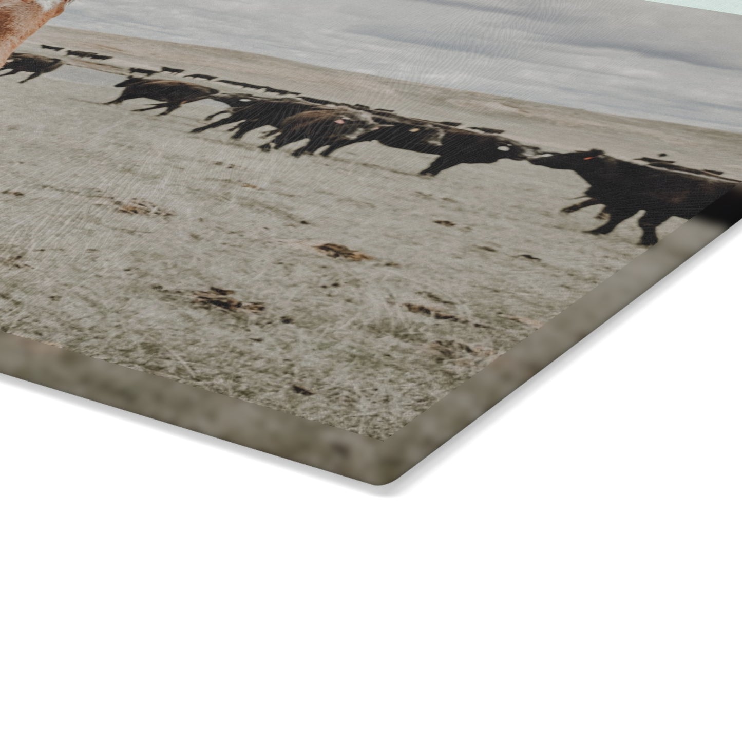 Glass Cutting Board - Horse Looking over the herd, Kitchen Decor, Farmhouse Design, Custom Chopping Board, Country Home Gift