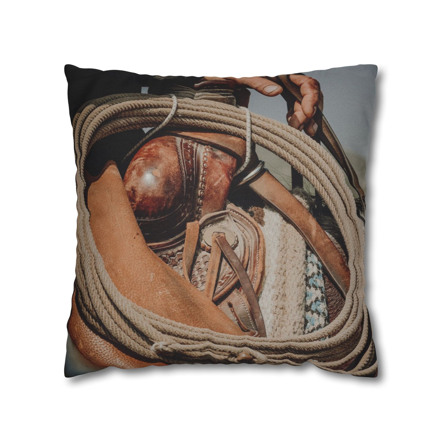 Rustic Western Style Pillowcase with Rope & Saddle Design