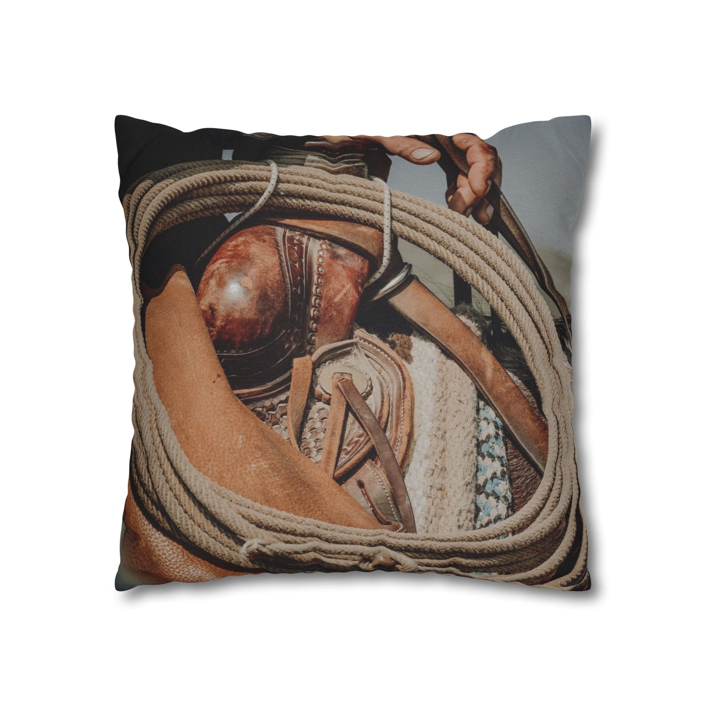 Rustic Western Style Pillowcase with Rope & Saddle Design