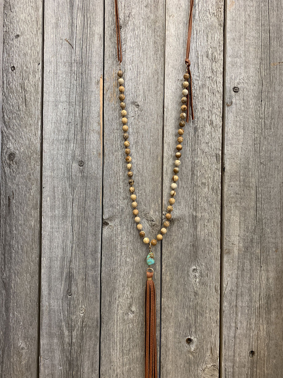 13841 Picture Jasper, Turq, & Lthr Tassel