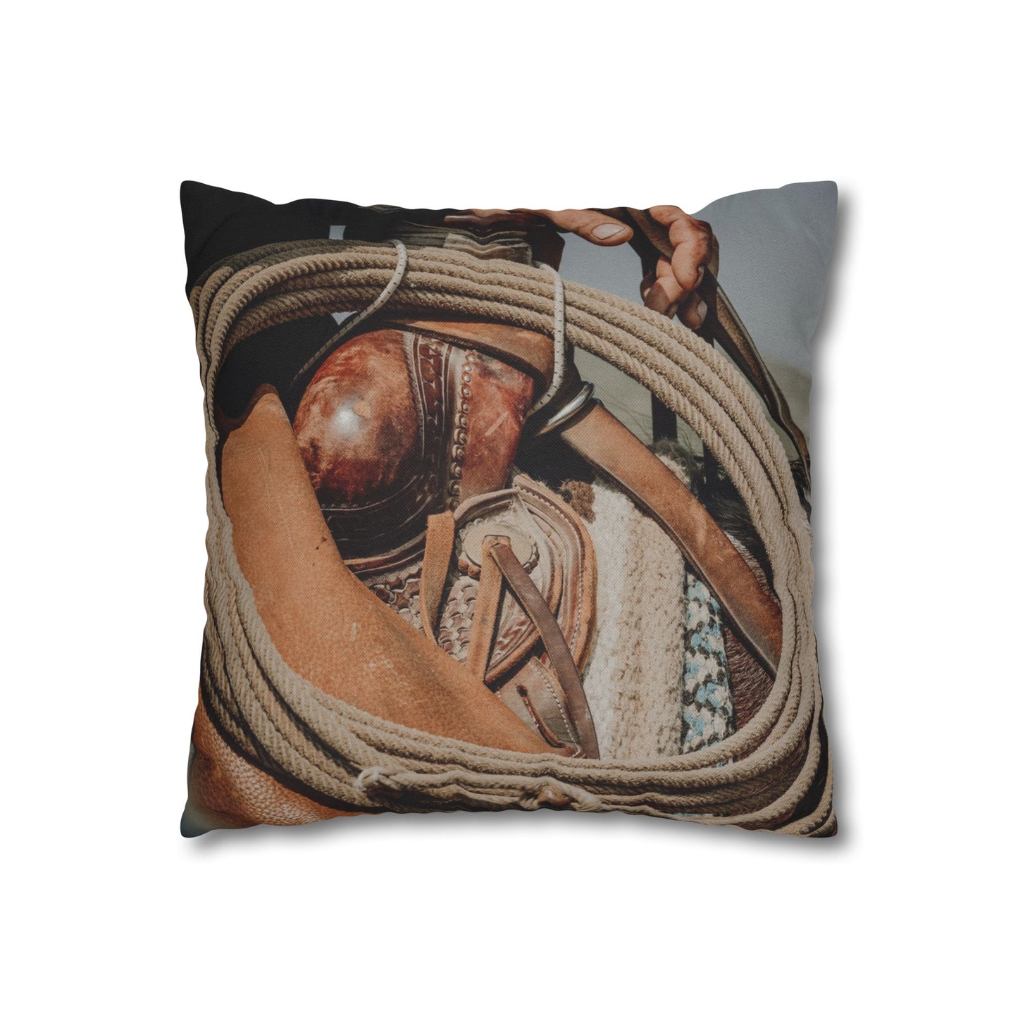 Rustic Western Style Pillowcase with Rope & Saddle Design