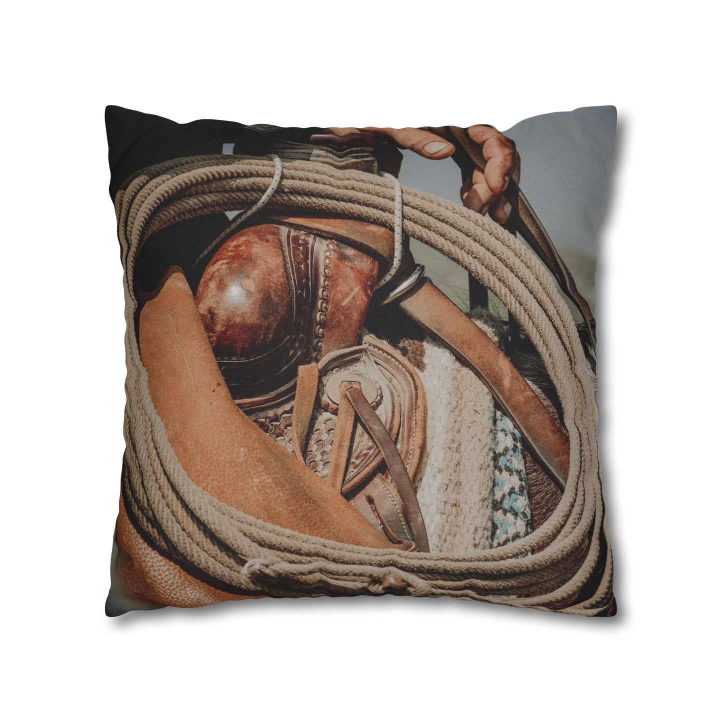 Rustic Western Style Pillowcase with Rope & Saddle Design