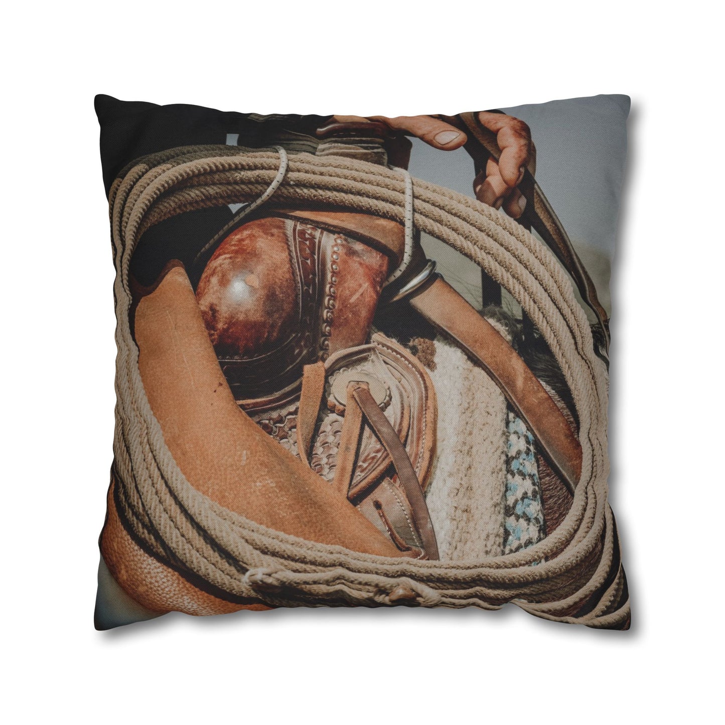 Rustic Western Style Pillowcase with Rope & Saddle Design