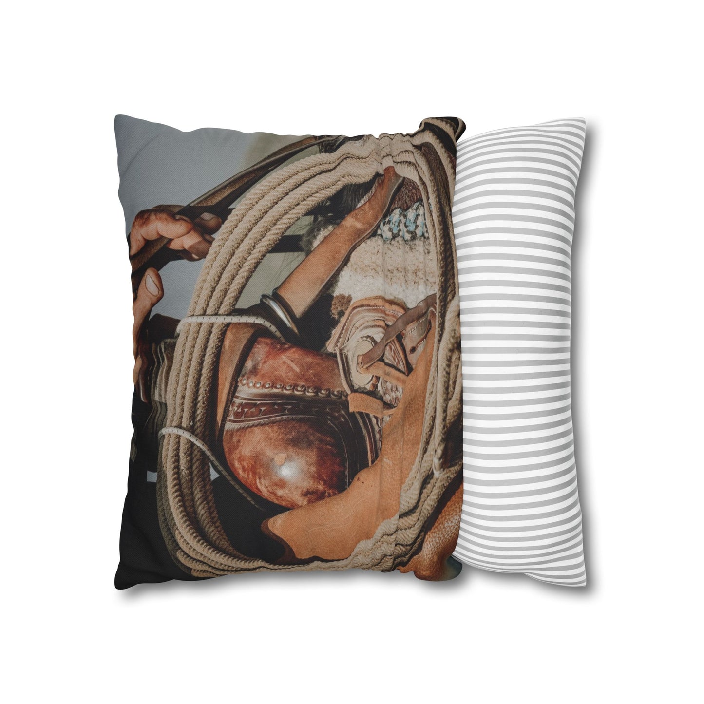 Rustic Western Style Pillowcase with Rope & Saddle Design