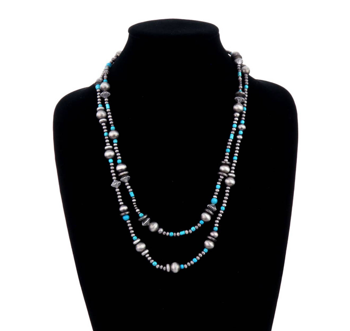 2 Layered Navajo Style Pearl and Bead Necklace