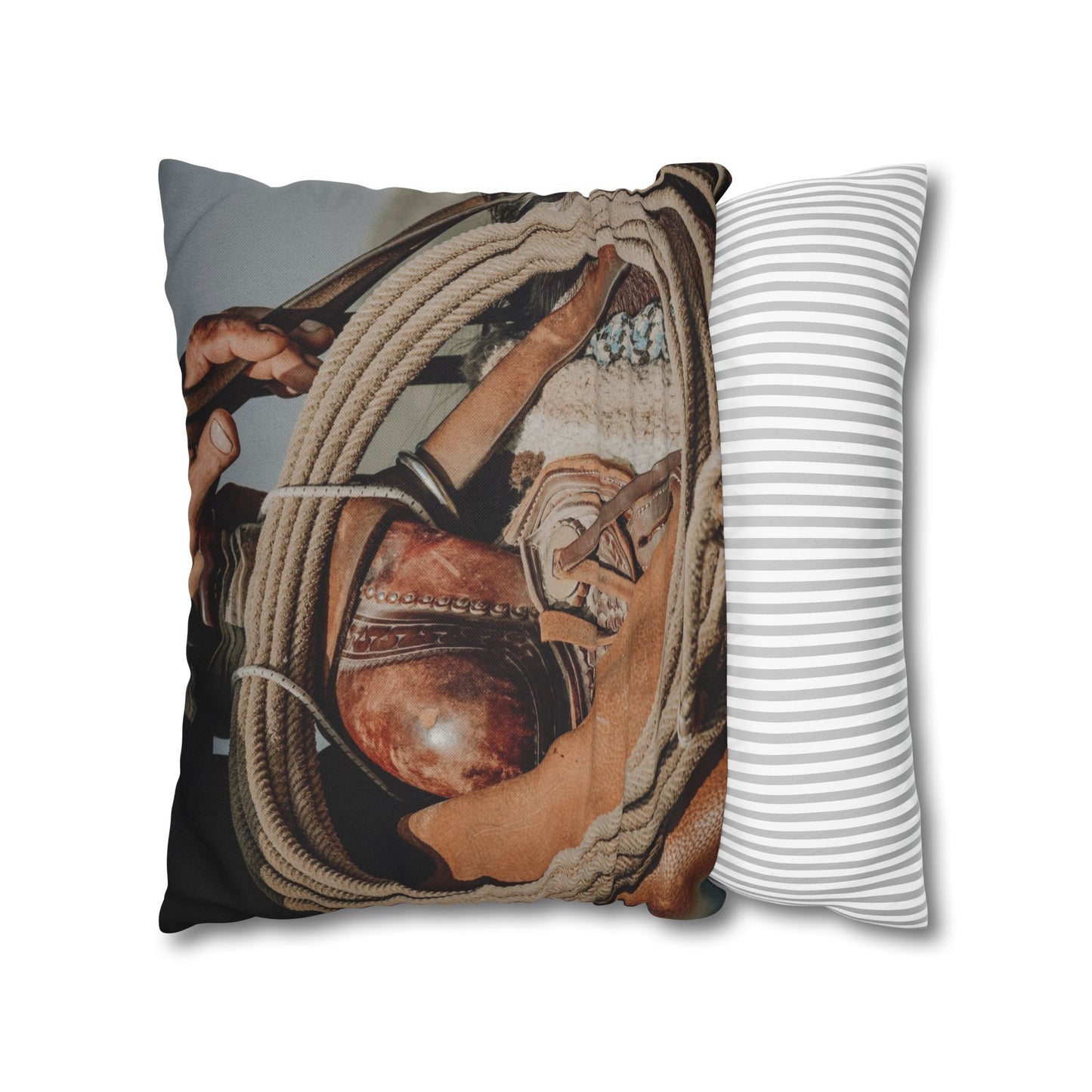 Rustic Western Style Pillowcase with Rope & Saddle Design