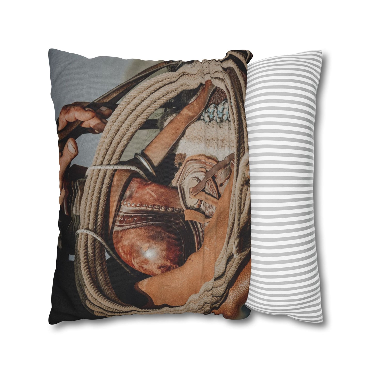 Rustic Western Style Pillowcase with Rope & Saddle Design