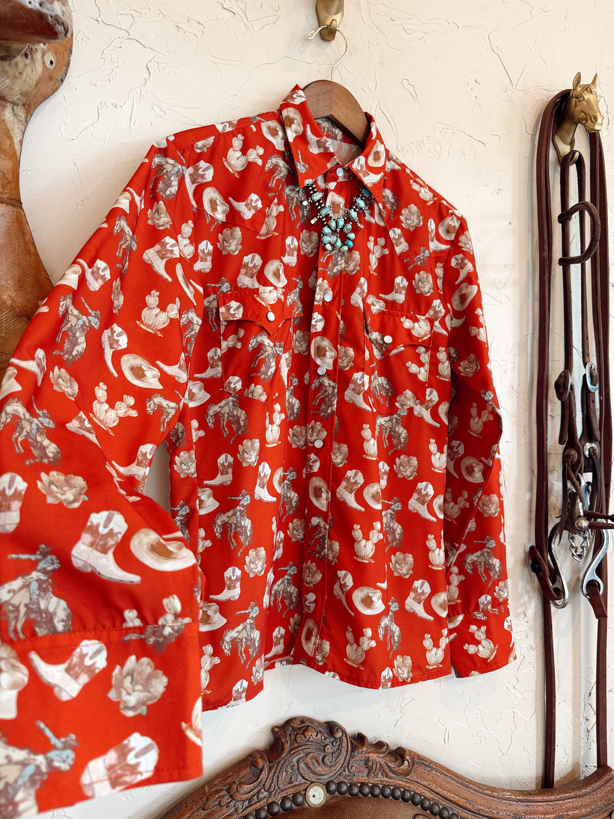 The Red Cactus Pearl Snap Top