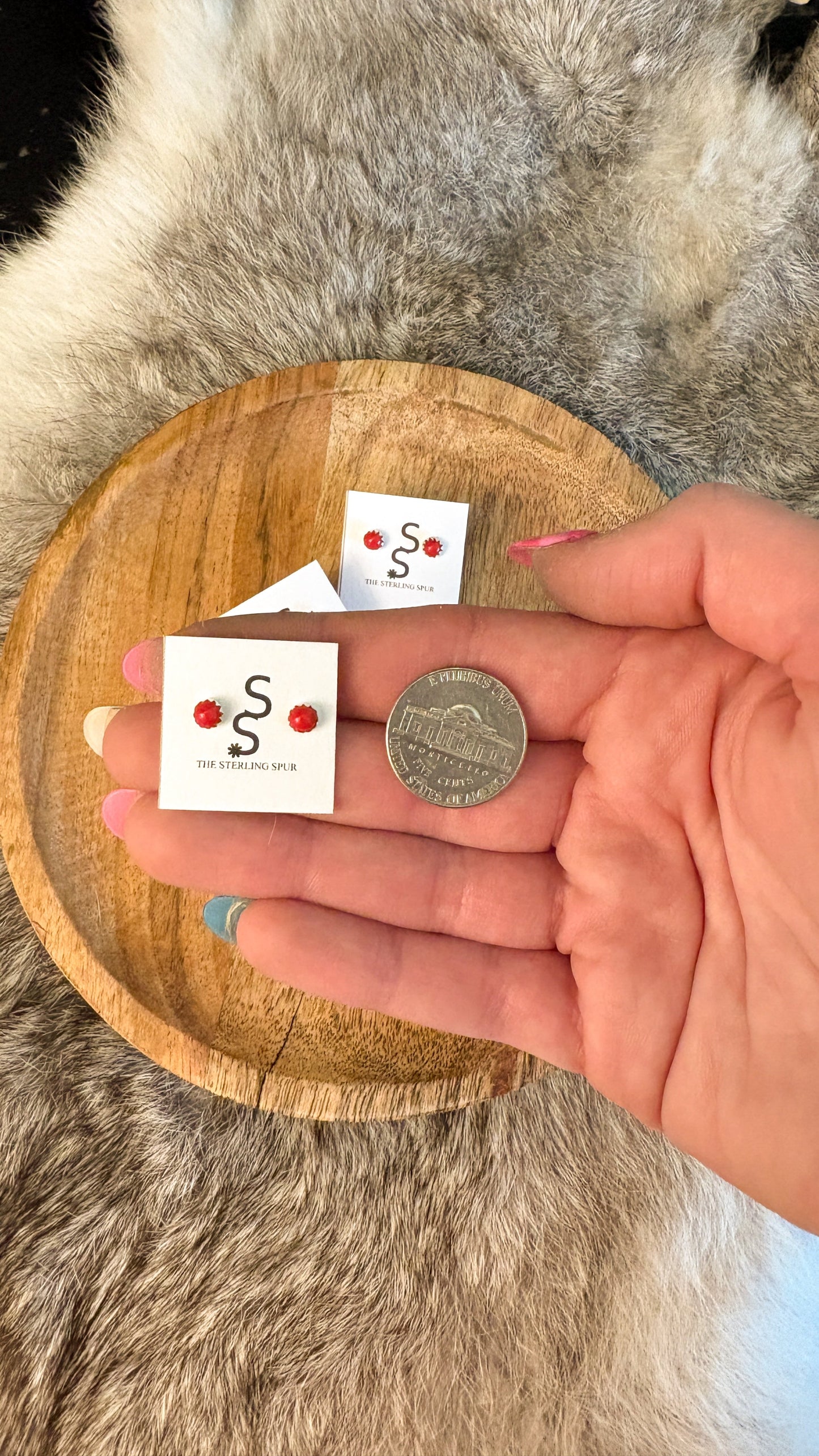 4MM CORAL STUDS BY LINDA YAZZIE
