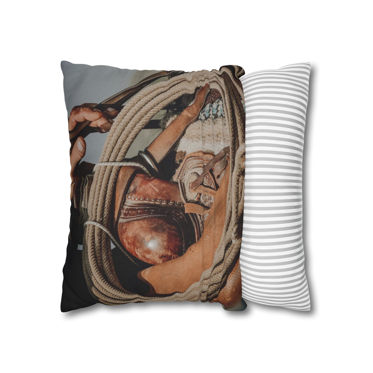Rustic Western Style Pillowcase with Rope & Saddle Design