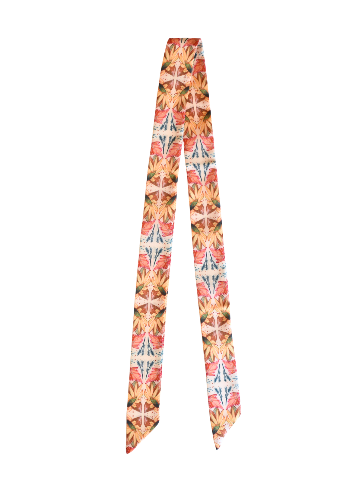 Lucky Wildflowers Twilly Scarf: Western Floral Satin Chiffon Scarf