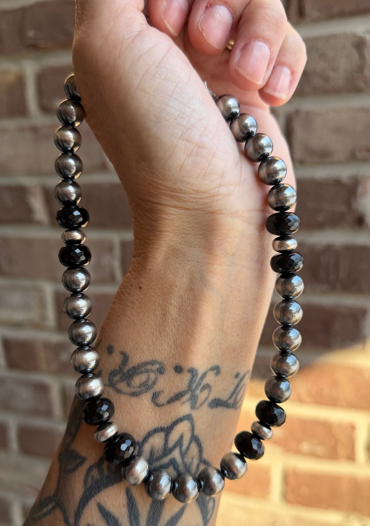 Black Onyx and Sterling Pearl Choker 14”