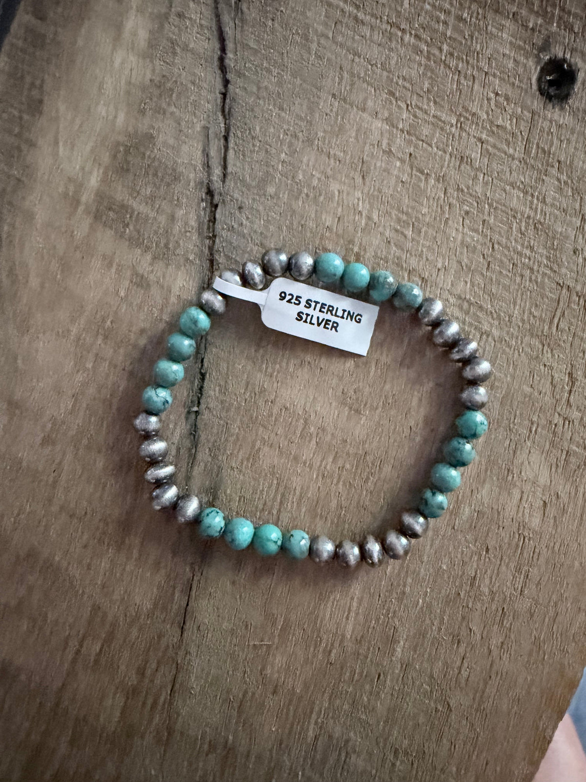 6mm Sterling Pearl and Turquoise Stretch Bracelet