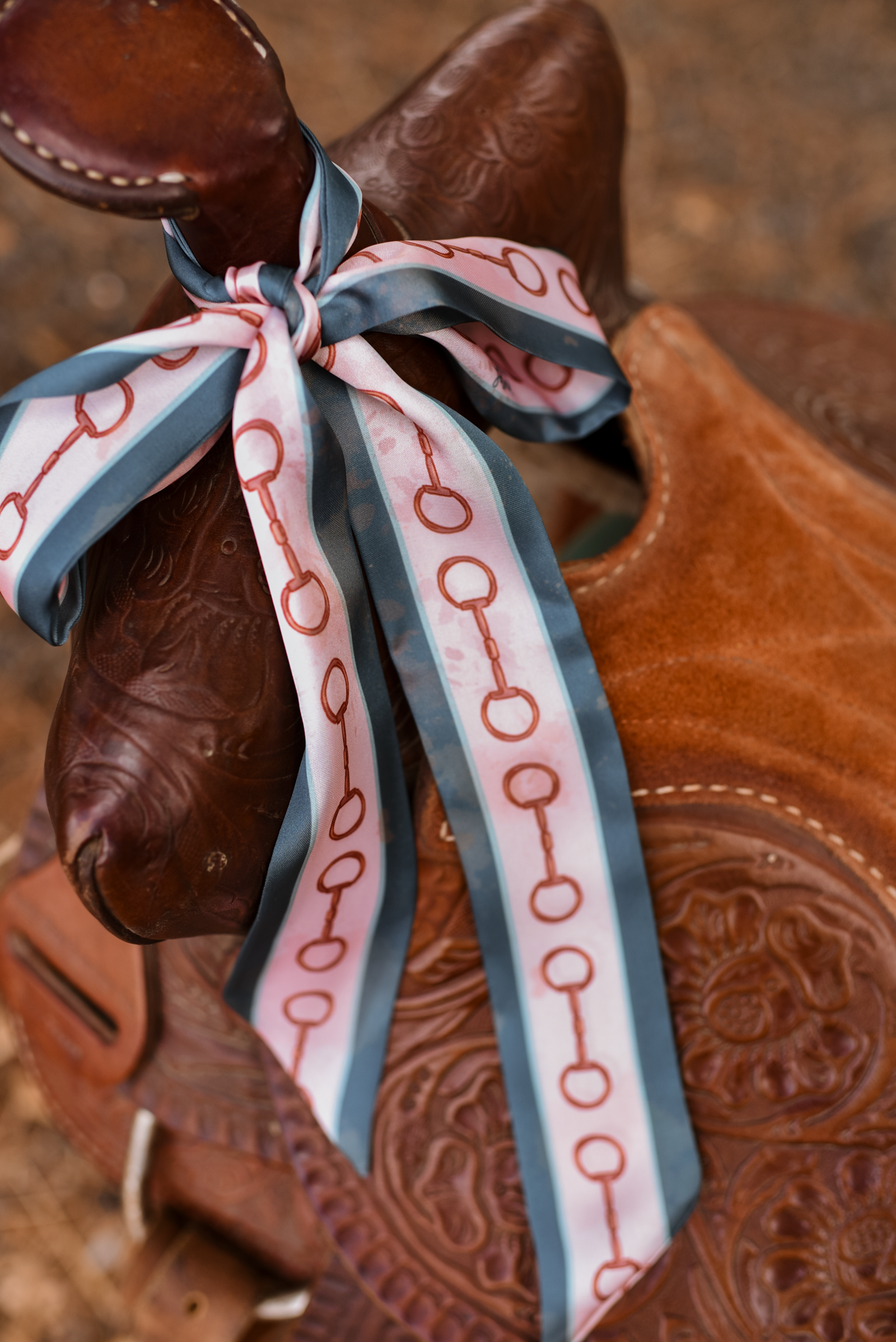 Snaffle Bit Twilly Scarf in Teal: Equestrian Western Satin Chiffon Scarf