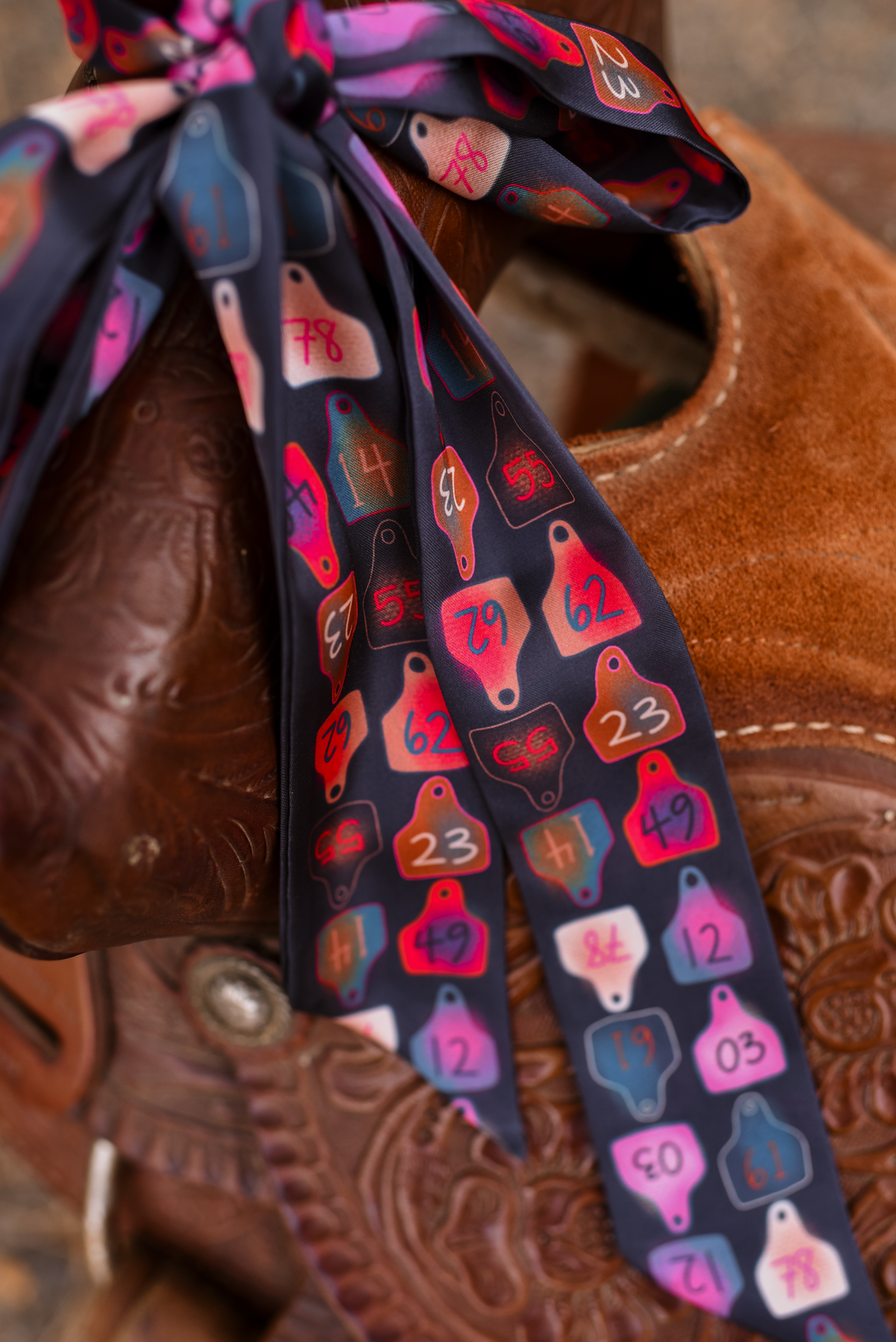 Cattle Tags Twilly Scarf: Western Ranch Satin Chiffon Hair & Neck Scarf