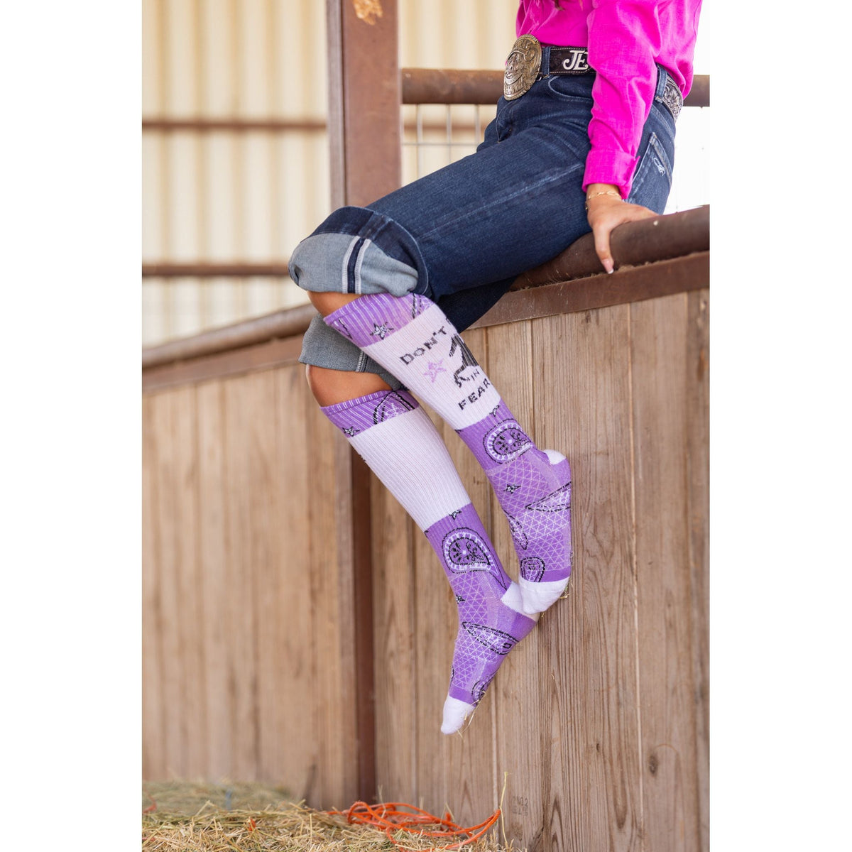 Don't Ride in Fear Lavender Performance Boot Socks