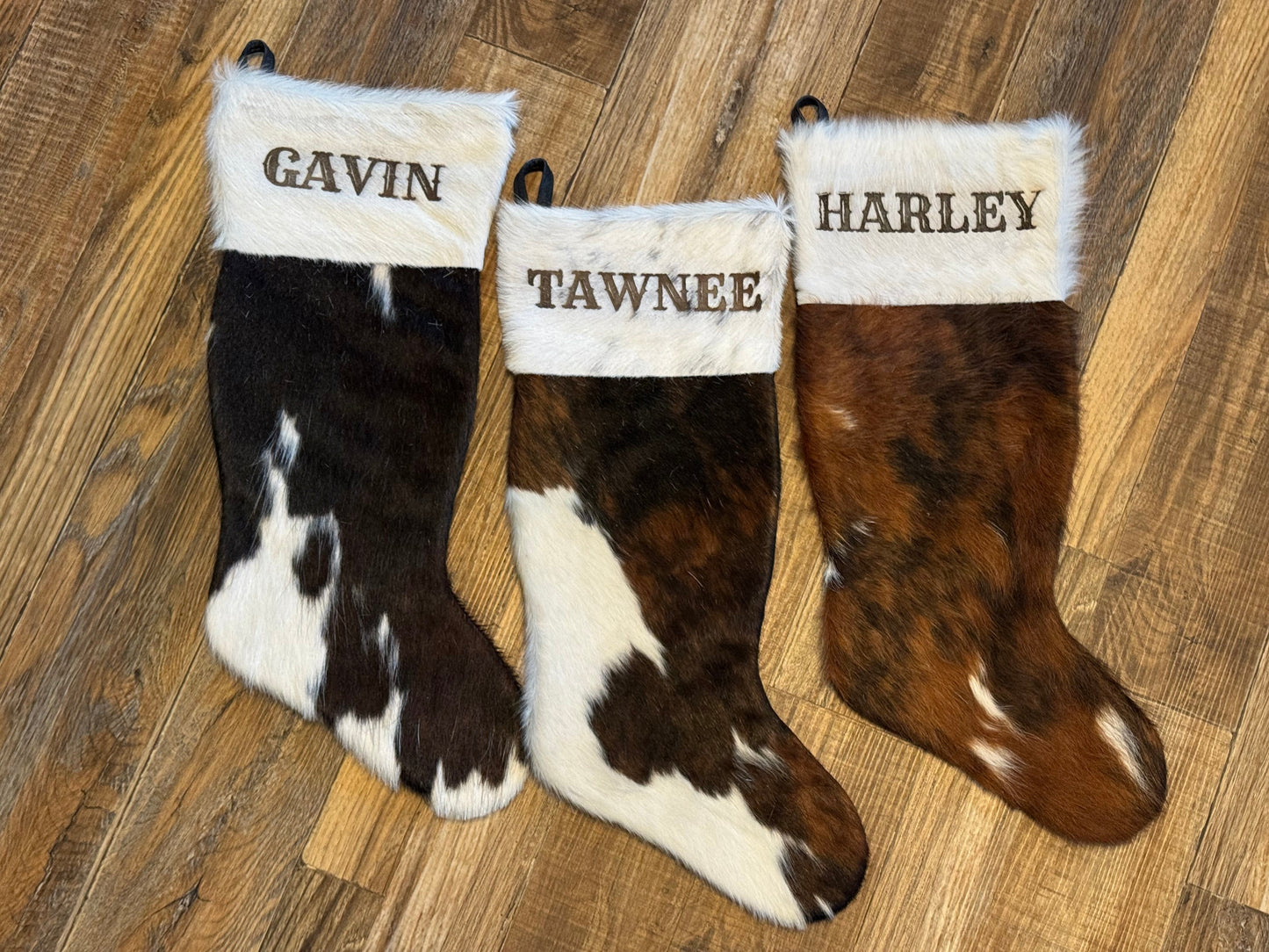 Cowhide Christmas stockings- Custom!