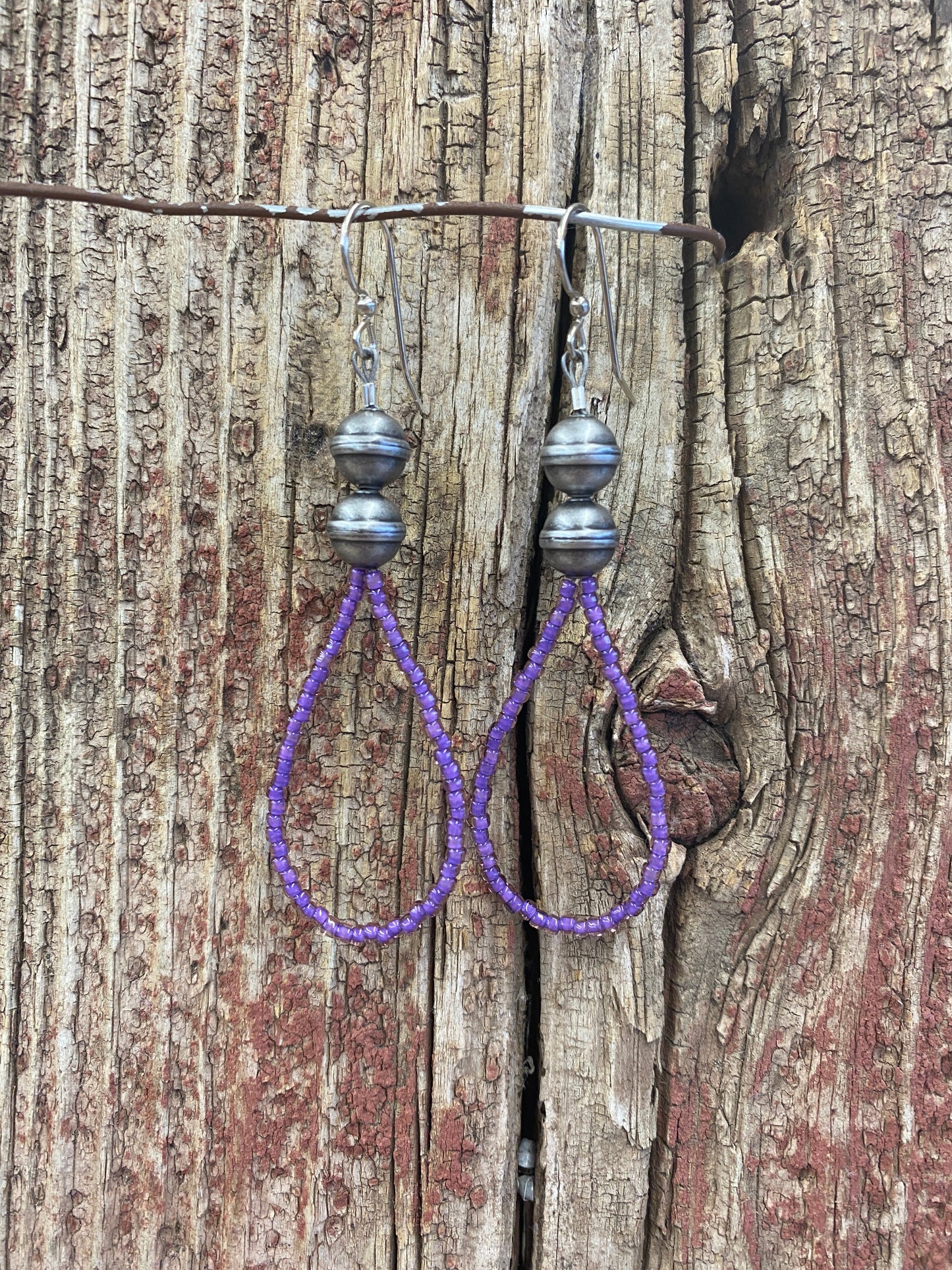 17153 Seed Bead & Silver Bead Teardrop Earrings