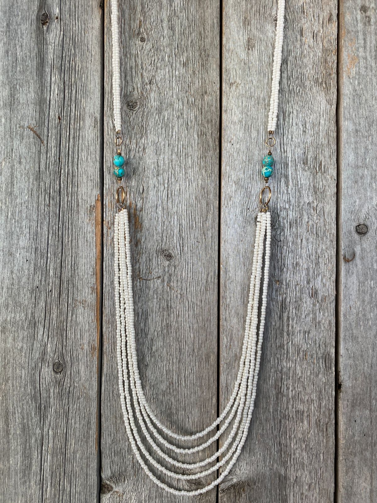 17614 5std Pearl Seed Beads w/Imperial Jasper Sides Necklace