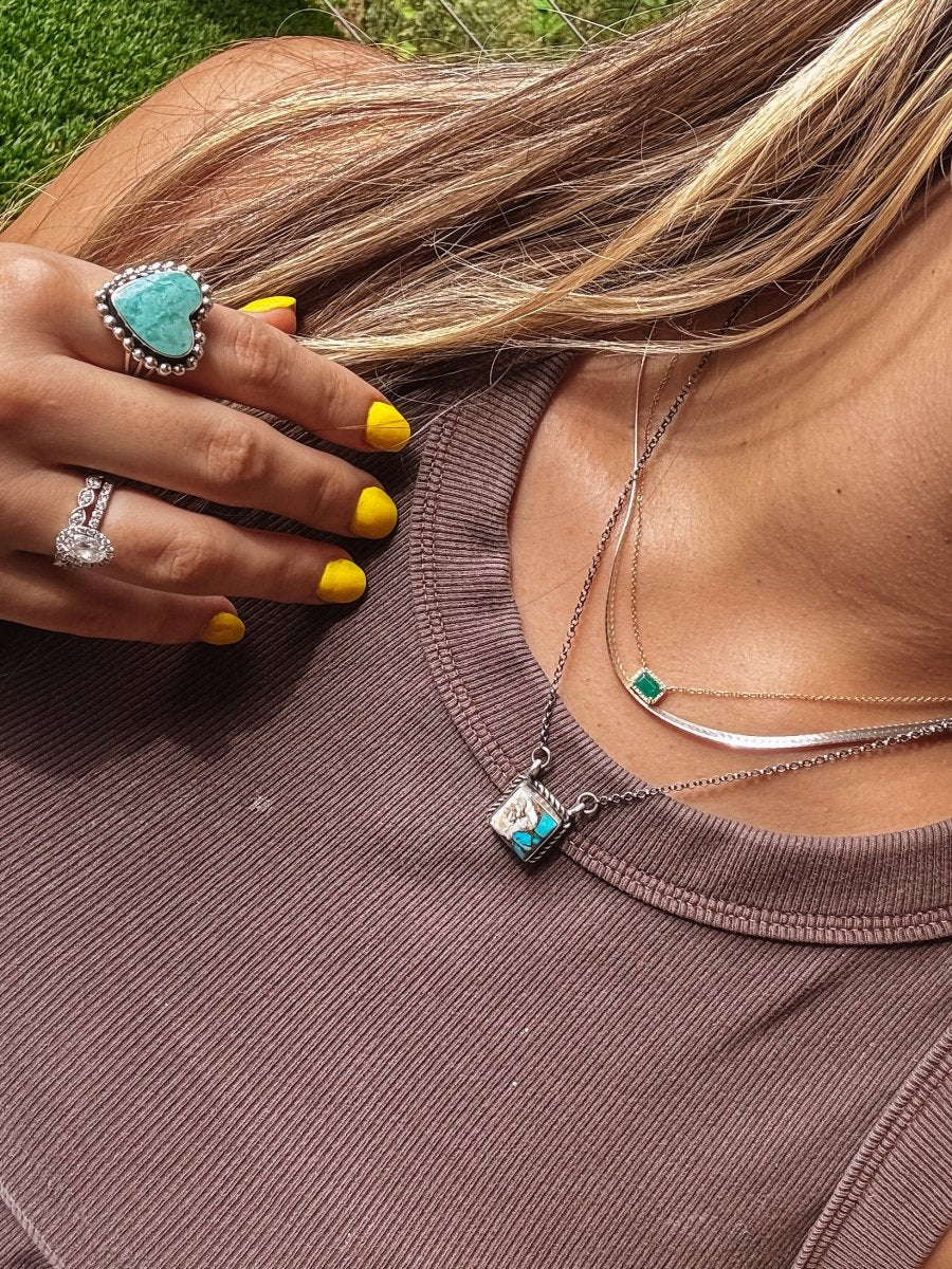 Damon White Buffalo Square Necklace
