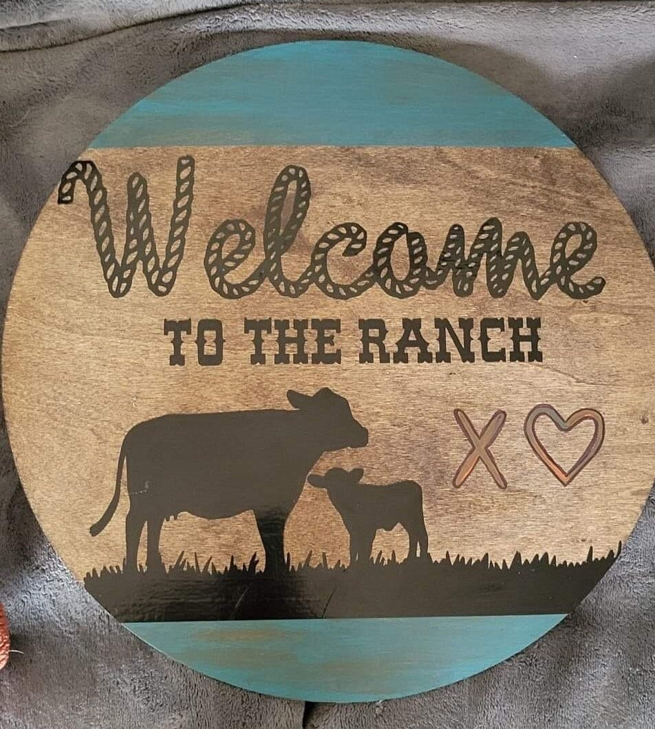 Welcome to the Ranch. Cow calf pair. Western welcome sign