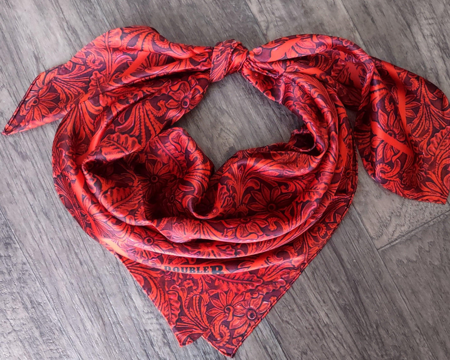 Wild Rag 100% Deep Burgundy Red Tooled Leather Cowboy Western Neck Scarf Bandanna by Double B Wild Rags