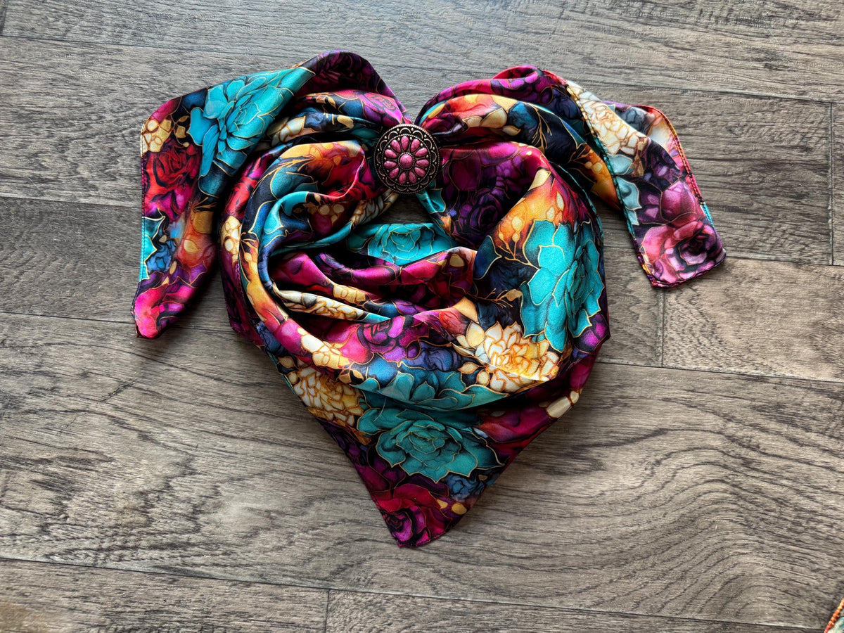 100% Silk Wild Rag Jewel Tone Bold Succulent Cactus by Double B Wild Rags
