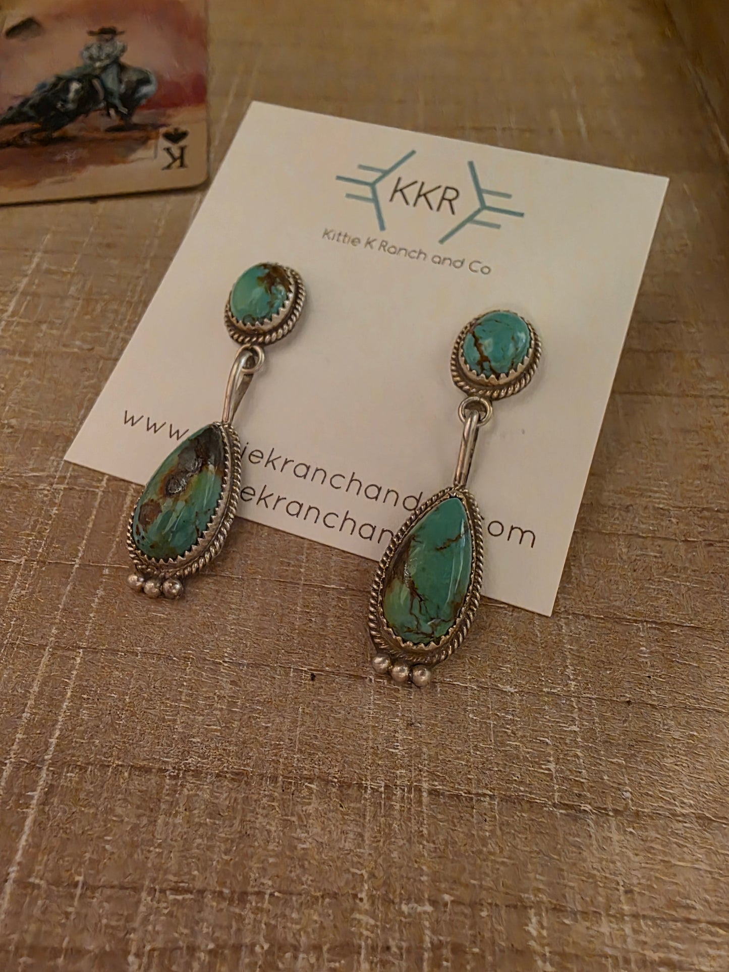 THERESA SMITH TWO KINGMAN TURQUOISE STONE DANGLE EARRINGS