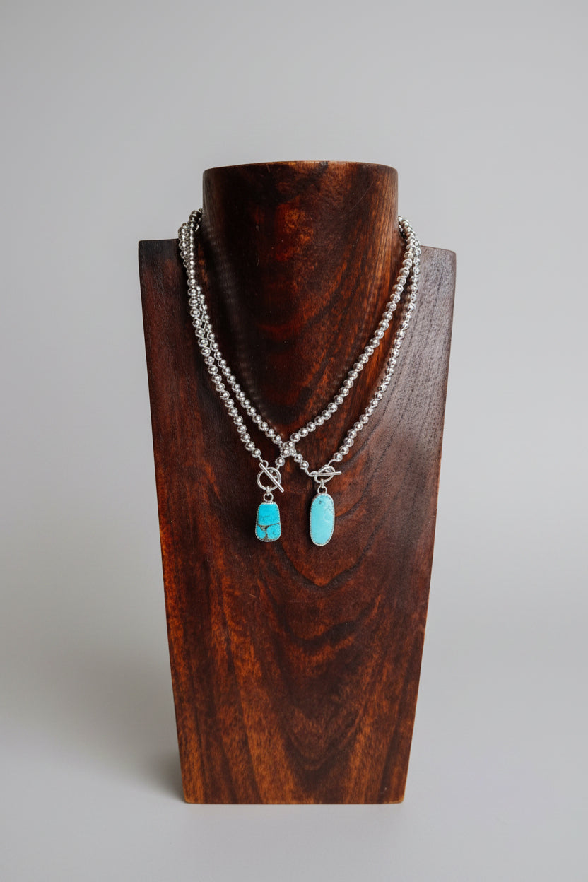Boling Silver Pearl and Turquoise Toggle Necklace