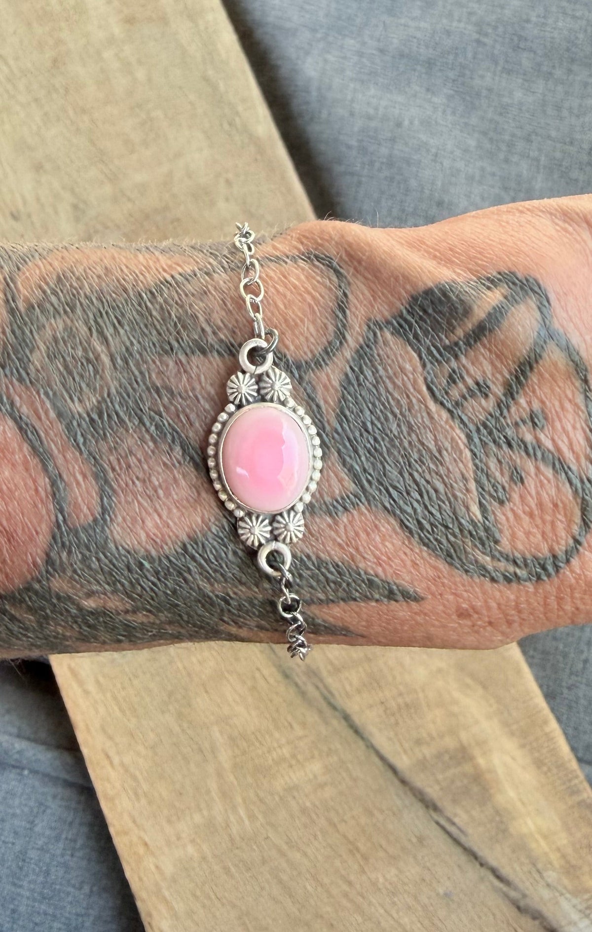 Pink Conch Sterling Silver Bracelet