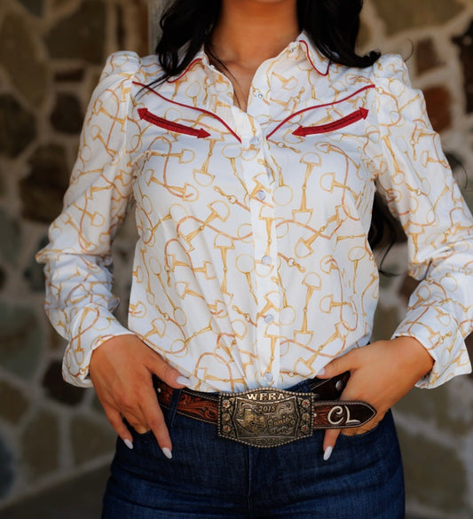 The Equestrian Bit Pearl Snap Top