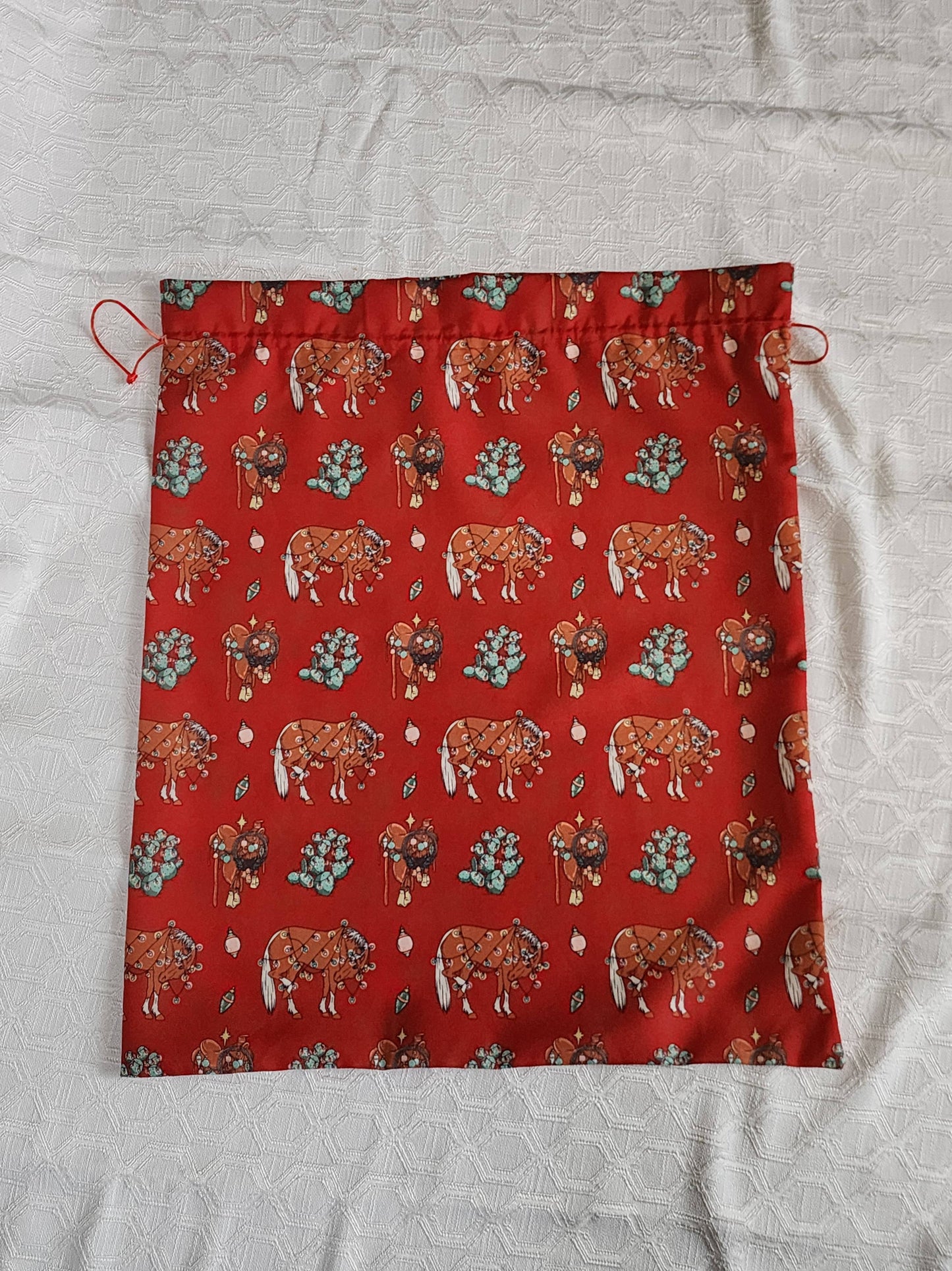 Western Christmas Reusable Gift Bags-Red Ponies Print