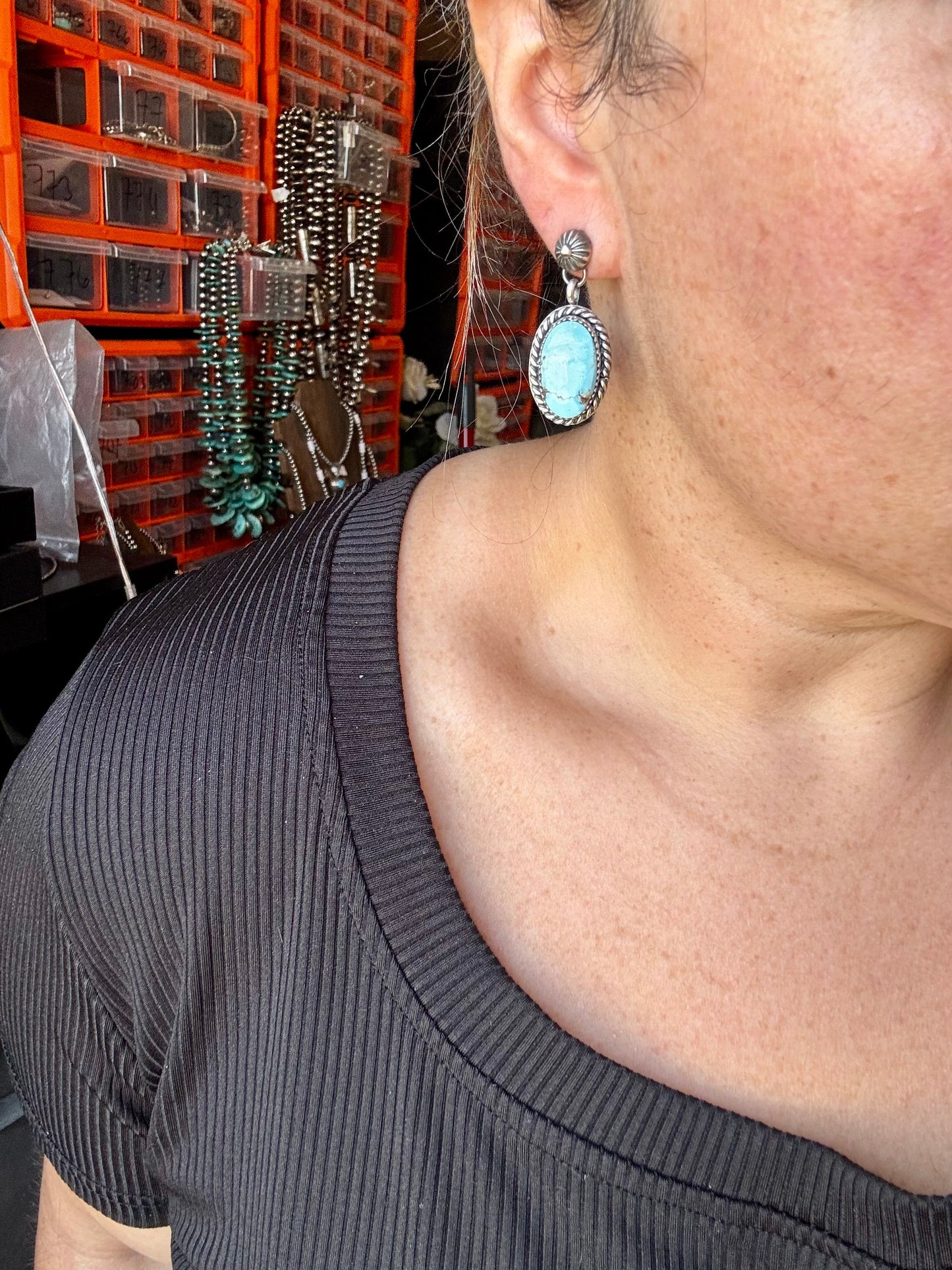 Golden Hill Turquoise Dangle Earrings – Sterling Silver, Post Style, USA Made