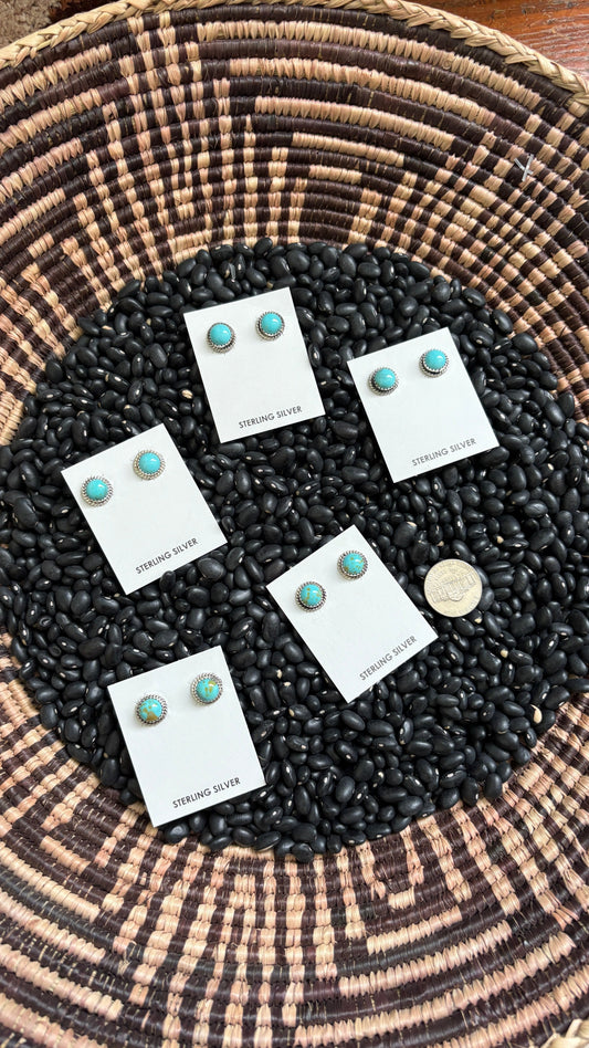 KINGMAN TURQUOISE ROUND STUD EARRINGS BY ESTHER WHITE