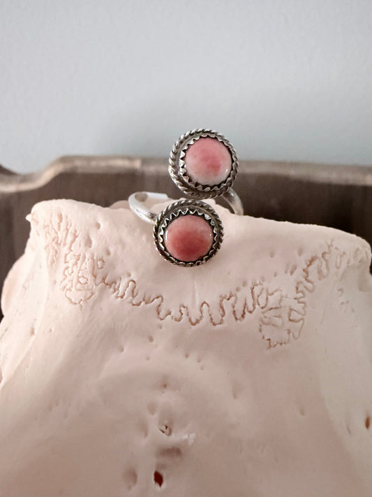 Navajo Made By Esther White Red Spiny Adjustable Band Ring