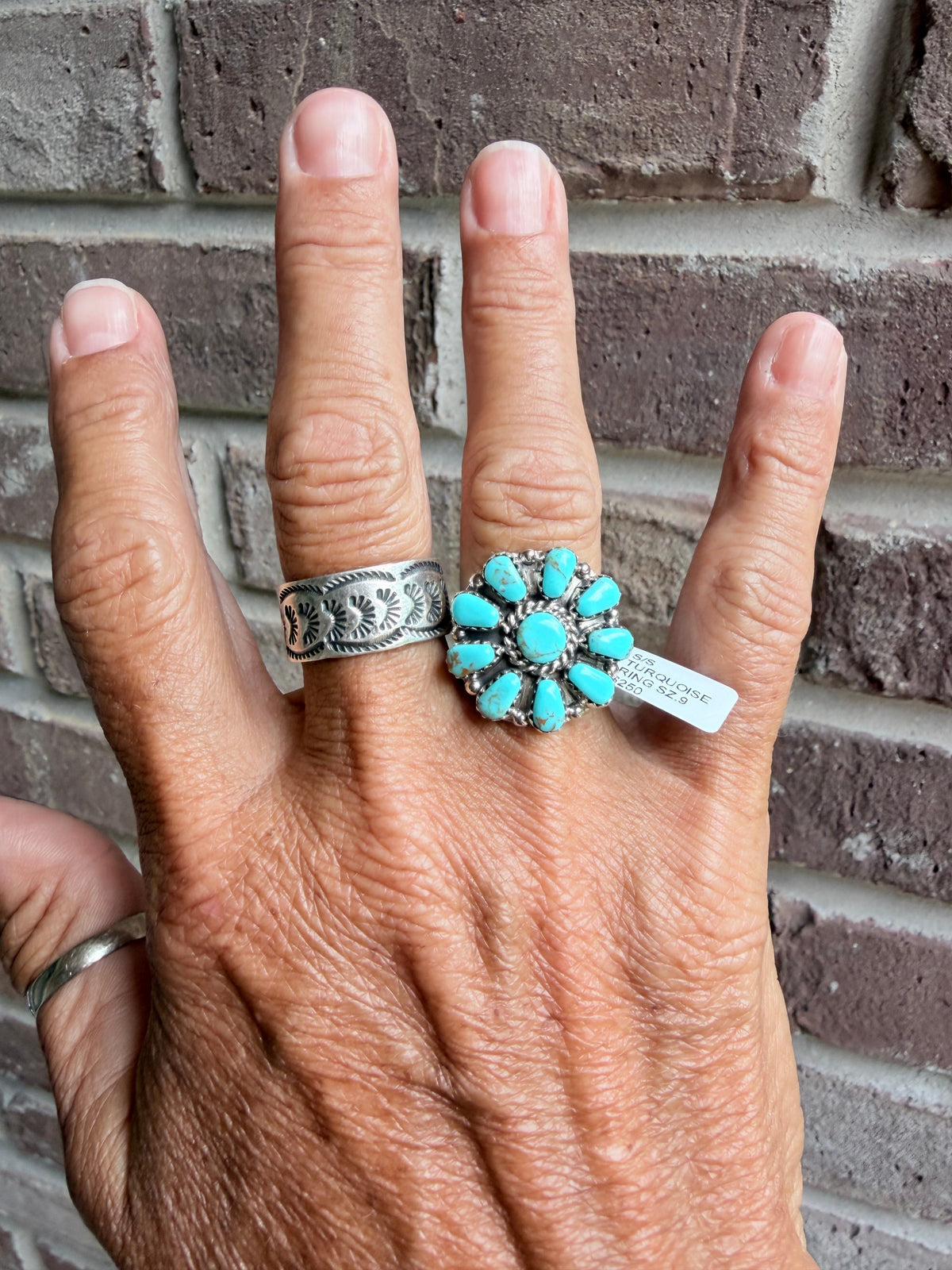 Navajo Made By Jason Benally Sleeping Beauty Flower Cluster Ring