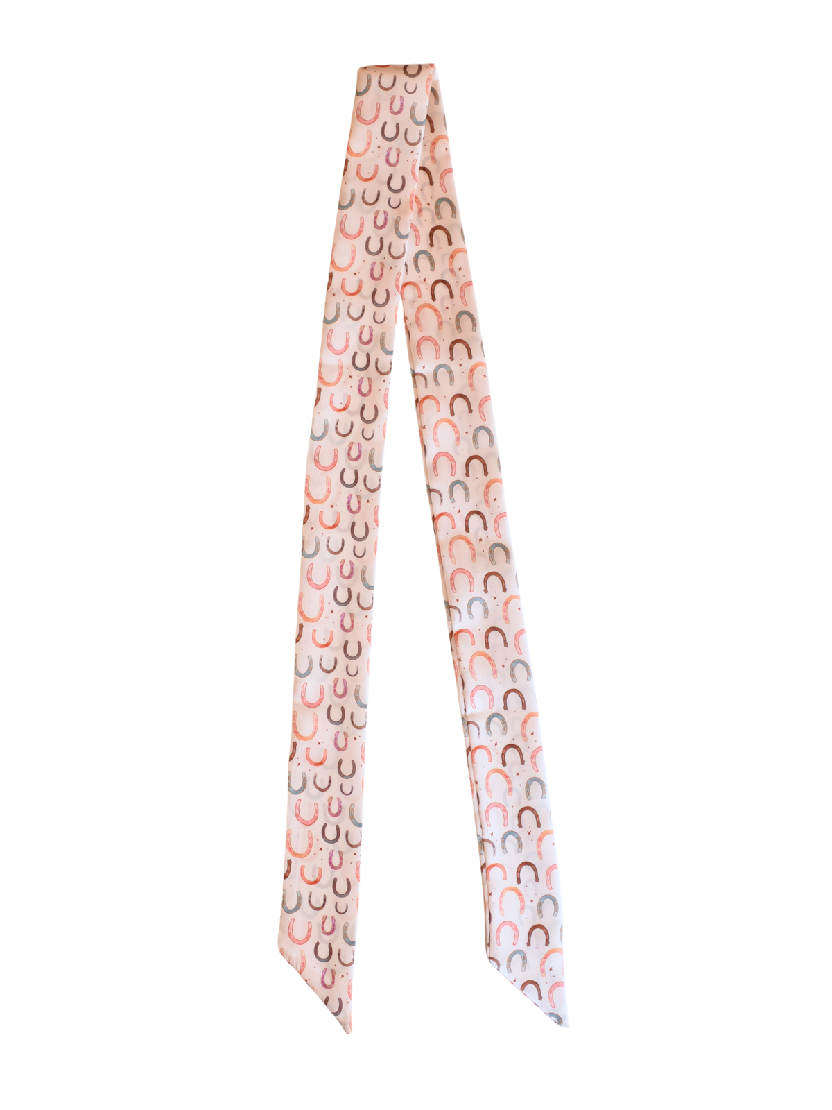 Colorful Lucky Horseshoes Twilly Scarf: Western Satin Chiffon Hair & Neck Scarf