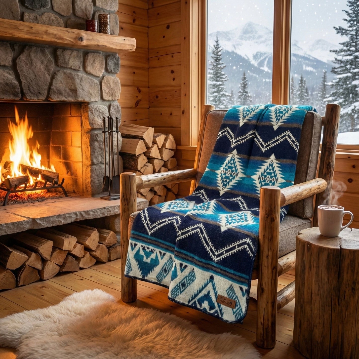 Andean Alpaca Wool Blanket - Cobalt Blue
