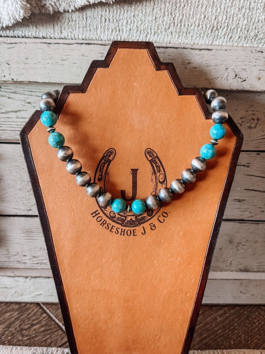 14mm 18" Sterling Silver Pearl with Turquoise Necklace