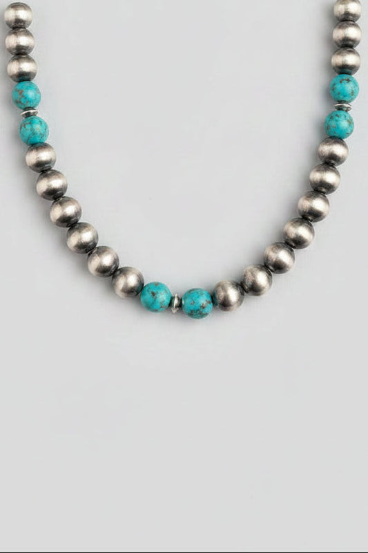 14mm Sterling Silver Pearl with Turquoise Necklace