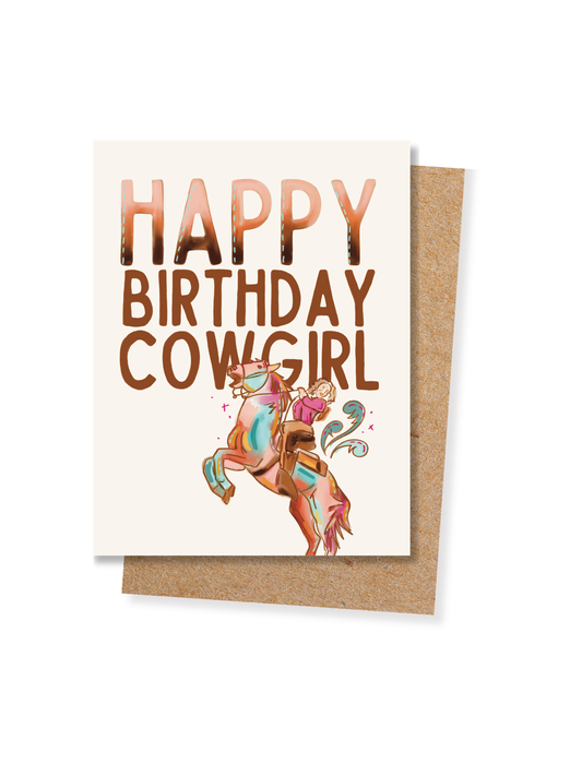 Happy Birthday Cowgirl Turquoise Mustang Western Horse