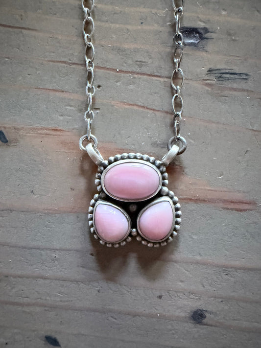 Sterling Silver and 3 Stone Pink Conch Necklace